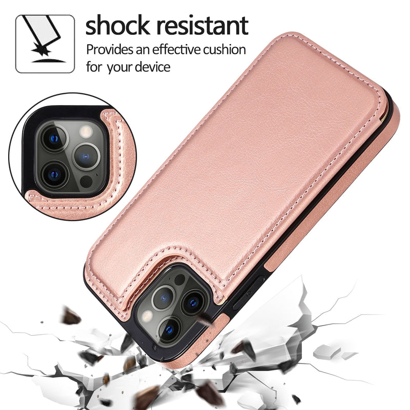 CopyFor Apple iPhone 13 Pro Max (6.7") Wallet Card Case Magnetic Light Weight Stand-Rose Gold