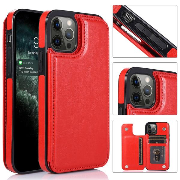 For Apple iPhone 14+/15+ (6.7") Wallet Card Case Magnetic Light Weight Stand-Red