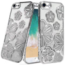 For iPhone 16E / SE4 Shimmer Glitter Floral Design Thick TPU Case Cover - Silver