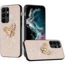For Samsung A14 SPLENDID Diamond Glitter Ornaments Engraving Case Cover -  Garden Butterflies Gold