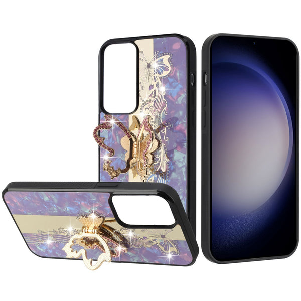 For Samsung S24 Ultra Diamond Glitter Ornaments Engraving Case Cover -purple Butterfly