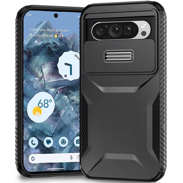 For Google Pixel 9 Pro XL Tough Strong Hybrid Case Camera Covering - Black