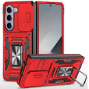 For Samsung Z Fold 7 Utter Tough Metal Ring Movable Camera Window Hybrid Case Cover - Red