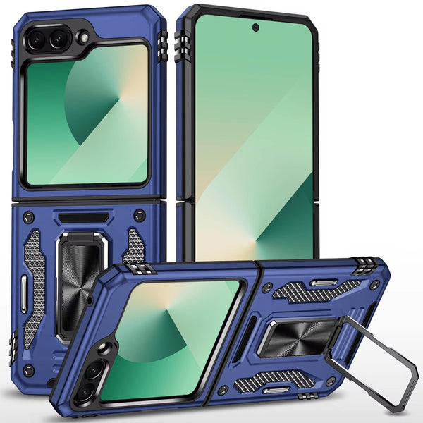For Samsung Z Flip 7 Tough Metal Ring  Camera Window Hybrid Case  - Navy blue