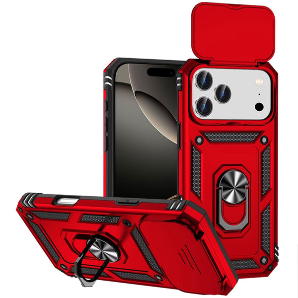 Apple iPhone 17 Pro Armor Magnetic Case Hybrid Metal Ring Holder Stand-Red