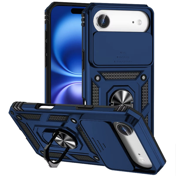 Apple iPhone 17 Air Armor Magnetic Case Hybrid Metal Ring Holder Stand-Blue