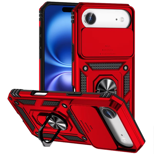 Apple iPhone 17 Air Armor Magnetic Case Hybrid Metal Ring Holder Stand-Red