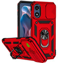 For Motorola G Play 4G 2024 Armor Magnetic Case Hybrid Metal Ring Holder Stand Red
