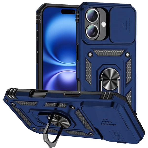 Apple iPhone 17 Armor Magnetic Case Hybrid Metal Ring Holder Stand-Blue