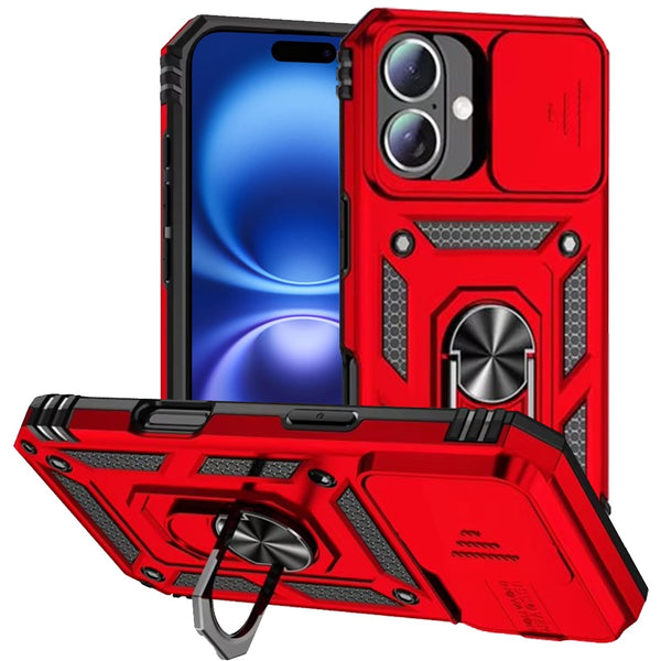 Apple iPhone 17 Armor Magnetic Case Hybrid Metal Ring Holder Stand-Red