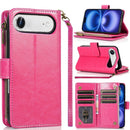 For iPhone 17 Air Luxury Wallet Card ID Zipper Money Holder Case Cover - Pink