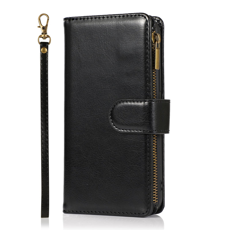 For Samsung S24 Plus Luxury Wallet Card ID Zipper Money Holder Case Cover - Black