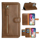 For Samsung Galaxy A54 Premium Wallet MultiCard Holder Money Zipper With Magnetic Flap-Brown