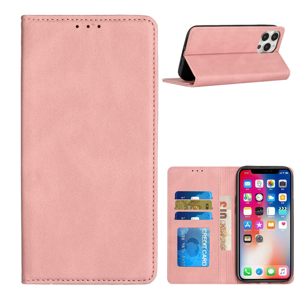 For Samsung A14 5G Wallet Premium PU Vegan Leather ID Card Money Holder with Magnetic Closure - Rose Gold