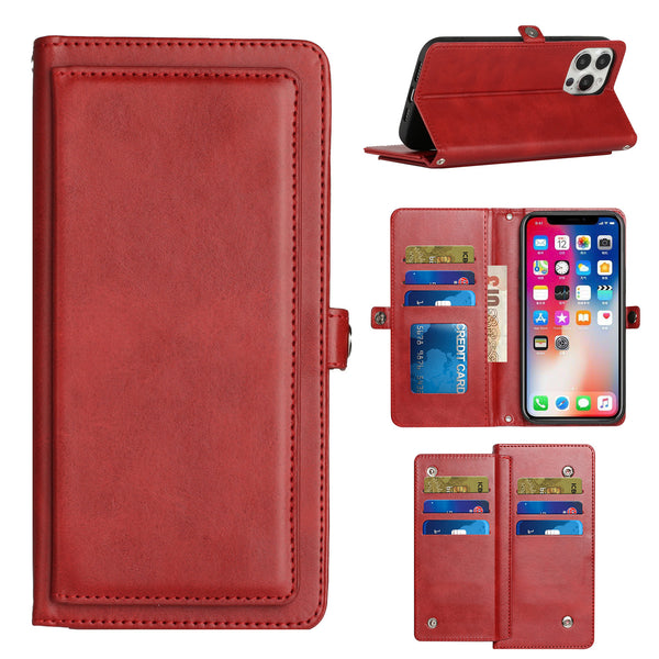 For Samsung A54 Wallet Premium PU Vegan Leather ID Multiple Card Holder Money with Strap - Red