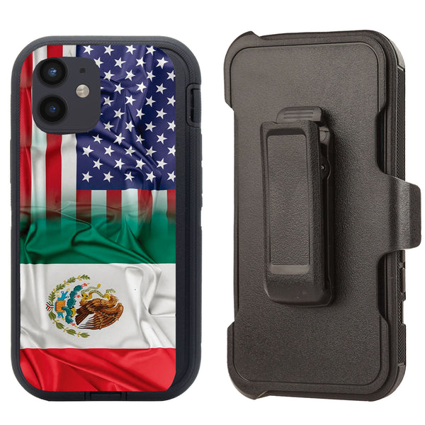 Shockproof Case for Apple iPhone 12 Mini 5.4" Mexico USA Flag Combined