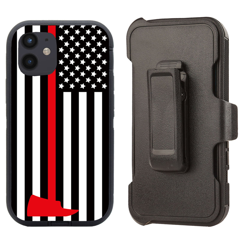 Shockproof Case for Apple iPhone 12 Mini 5.4" Fire Department Flag Cover Clip
