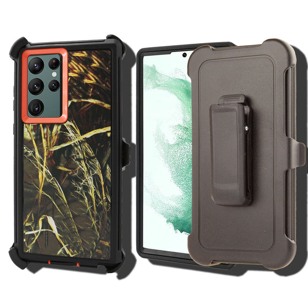 Shockproof Case for Samsung Galaxy S23 Ultra Camouflage Clip Cover Rugged Heavy