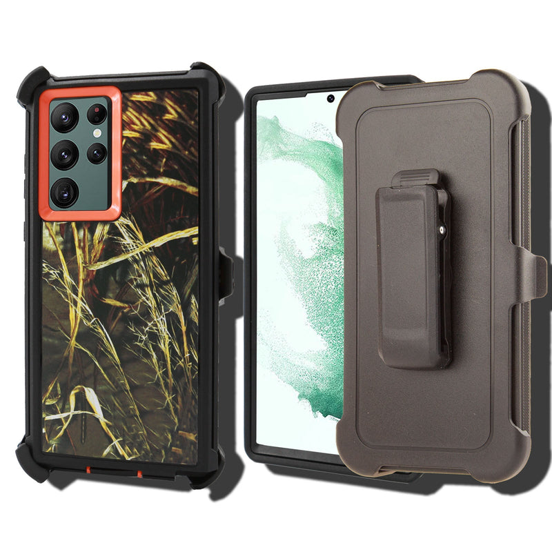 Shockproof Case for Samsung Galaxy S23 Ultra Camouflage Clip Cover Rugged Heavy