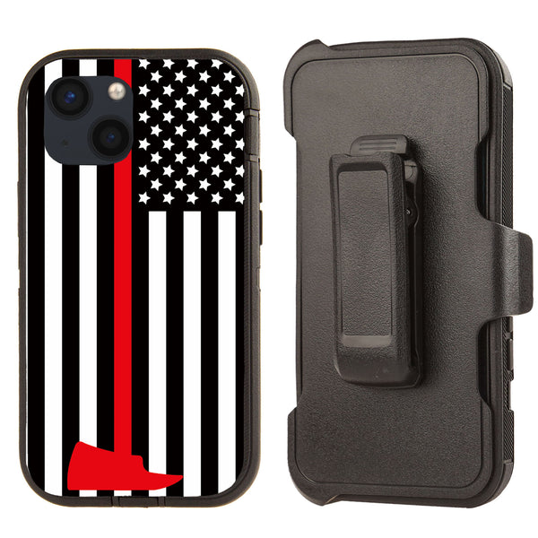Shockproof Case for Apple iPhone 13 Mini 5.4" Fire Department Flag Cover Clip