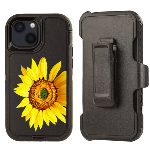 Shockproof Case for Apple iPhone 13 With Clip Rugged Heavy Duty Sunflower