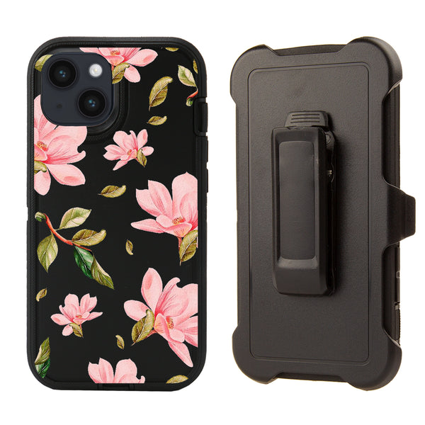 Rugged Shockproof Case for Apple iPhone 14 With Clip Floral