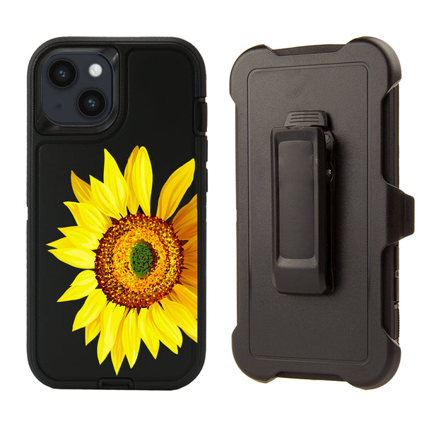 Rugged Shockproof Case for Apple iPhone 14 With Clip Sunflower