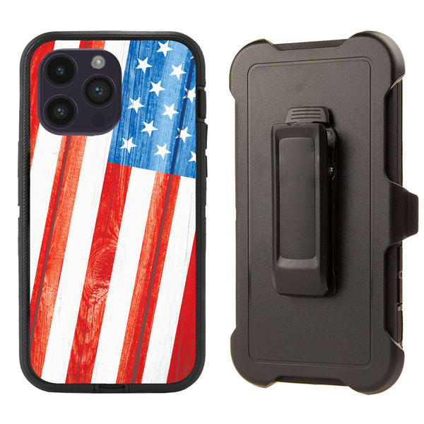 Shockproof Case for Apple iPhone 15 Pro Clip Rugged Heavy Duty USA Flag