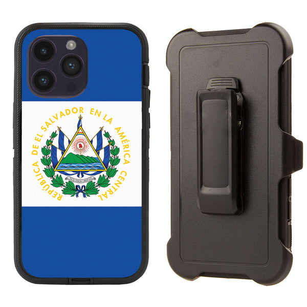 Shockproof Case for Apple iPhone 15 Pro Clip Rugged Heavy Duty El Salvador Flag