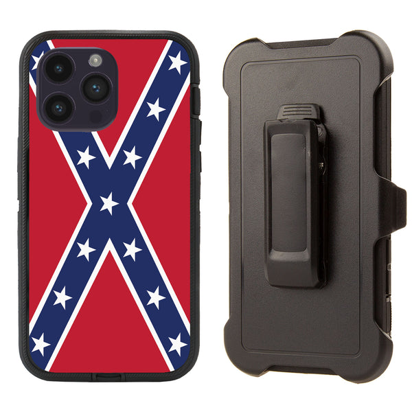 Shockproof Case for Apple iPhone 15 Pro Clip Rugged Heavy Duty Rebel Flag