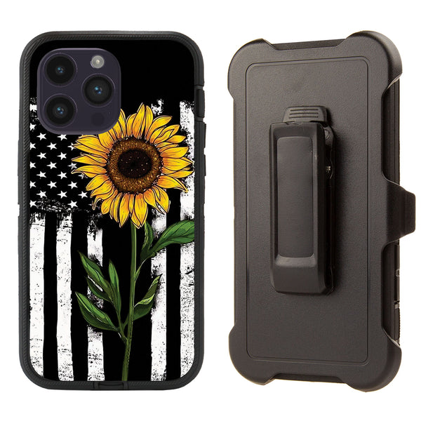 Shockproof Case for Apple iPhone 15 Pro Clip Rugged Heavy Duty Sunflower Flag