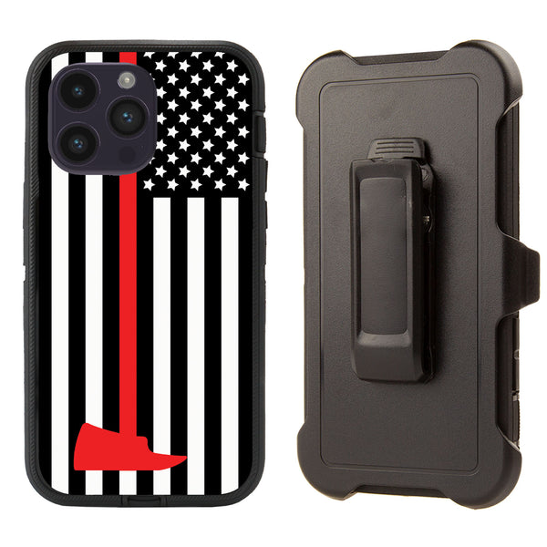 Shockproof Case with Clip for Apple iPhone 15 Pro Max Thin Red Line Flag