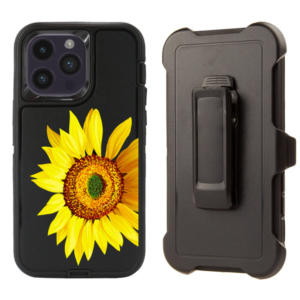 Shockproof Case for Apple iPhone 15 Pro Clip Rugged Heavy Duty Sunflower