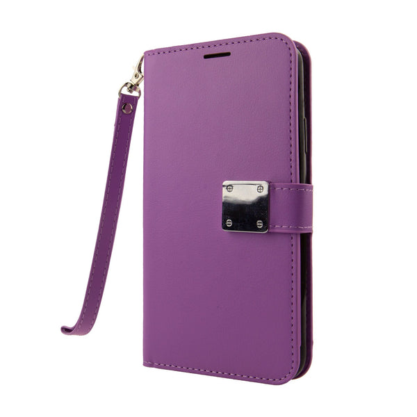 Premium Synthetic Leather Wallet Case for Apple iPhone 11 With Extra Credit Card Holder Stand Purple