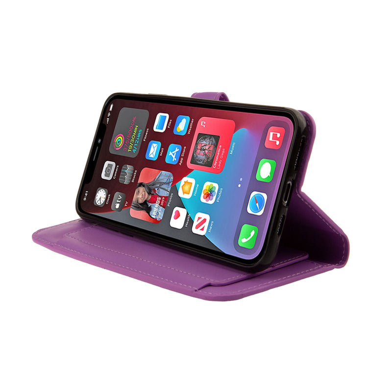 Premium Synthetic Leather Wallet Case for Apple iPhone 11 With Extra Credit Card Holder Stand Purple