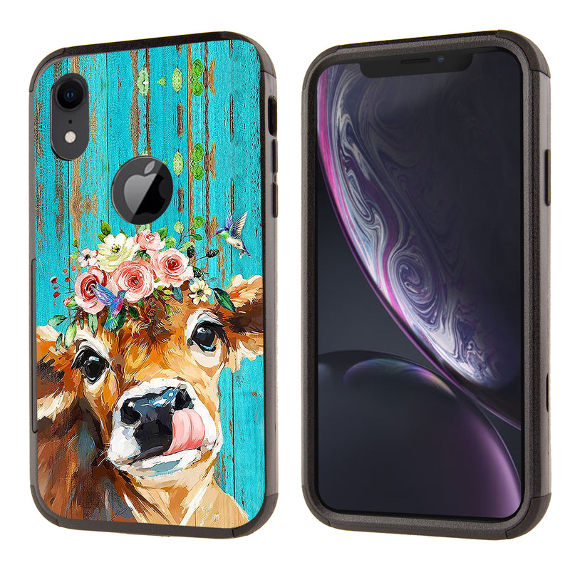 Printed Triple Layers Rugged Shockproof Case for Apple iPhone XR