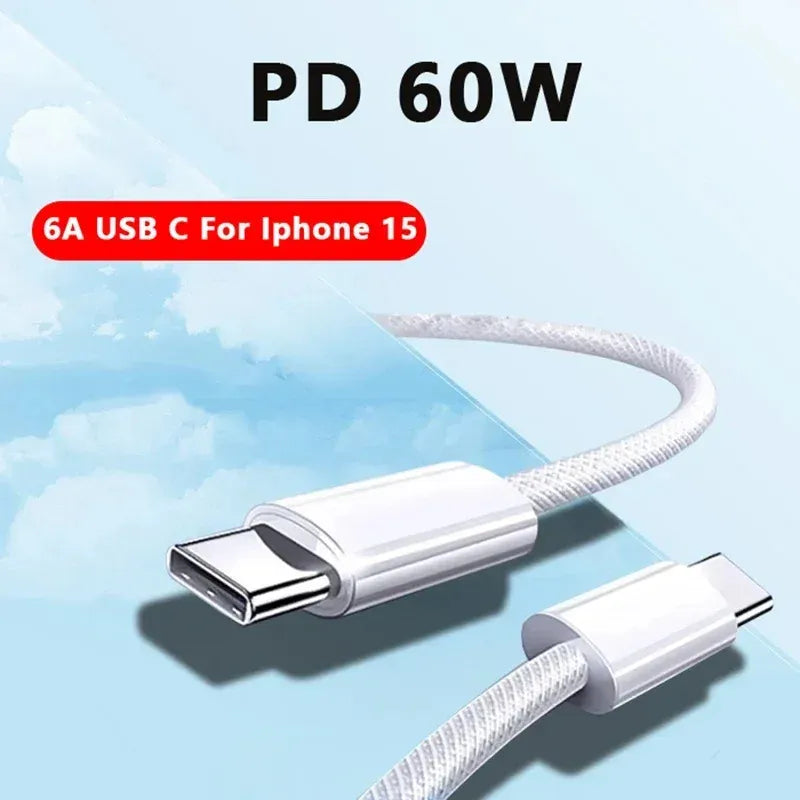 3ft 60W PD Fast Charging USB-C Original Cable For iPhone 15 Pro Max Type C-C