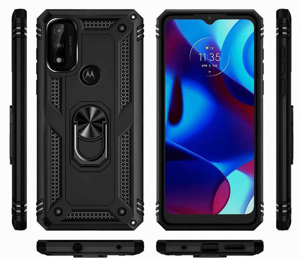 Motorola Moto G Pure/ G Power 2022/G Play 2023 Armor Magnetic Case Ring Holder Stand Black