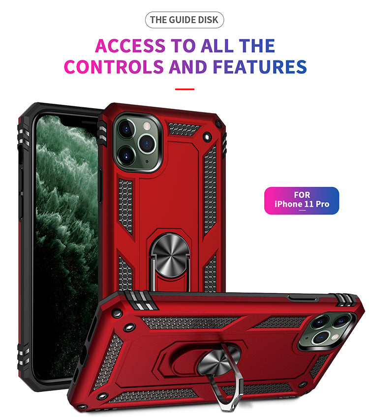 Apple iPhone 16 PRO MAX  Armor Magnetic Case Hybrid Metal Ring Holder Stand Red