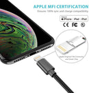 10 Feet iPhone Lightening Cable to USB-A Nylon Braided Fast Charging Black
