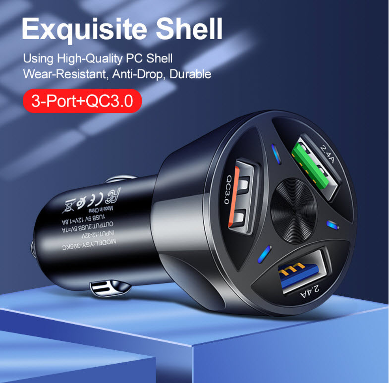 3 USB Ports Car Charger Quick 7A Fast Charging QC3.0 For Mobile Phone Adapter Android