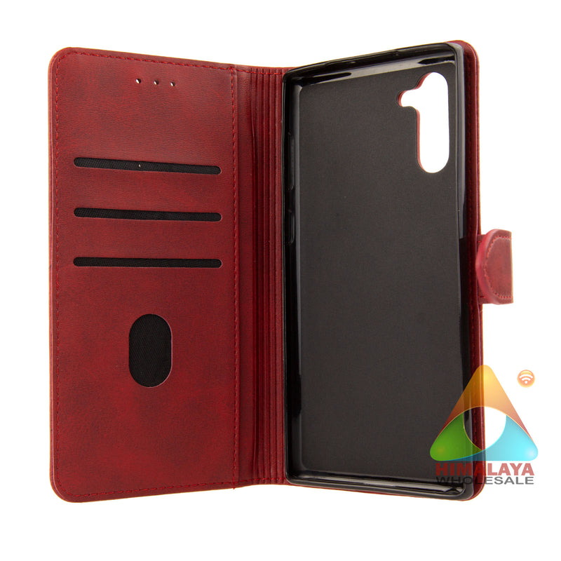 Premium Synthetic Leather Wallet Case for Samsung Galaxy Note 10 Credit Card Holder Red