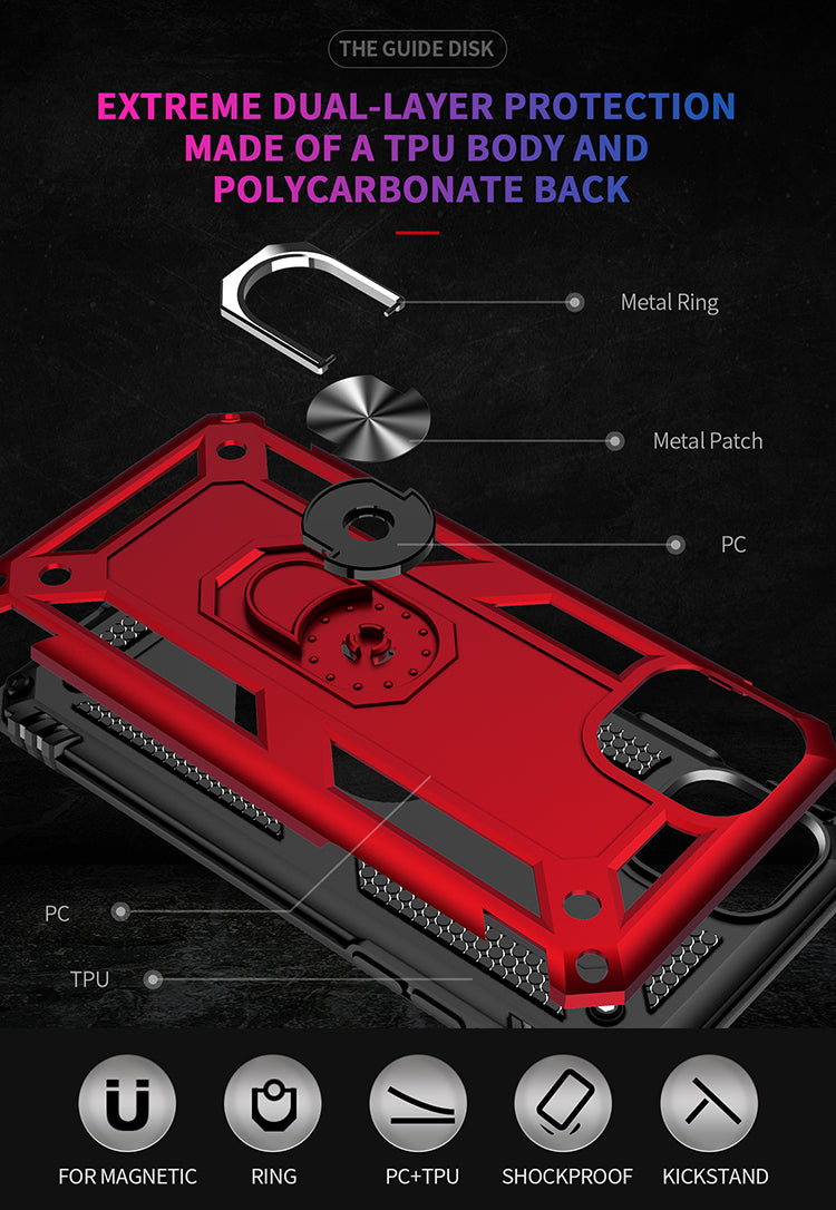 Apple iPhone 16 PRO MAX  Armor Magnetic Case Hybrid Metal Ring Holder Stand Red