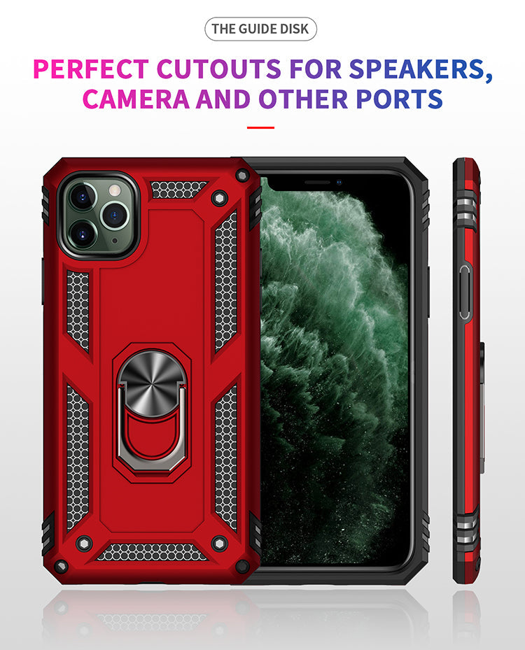 Apple iPhone 16 PRO MAX  Armor Magnetic Case Hybrid Metal Ring Holder Stand Red