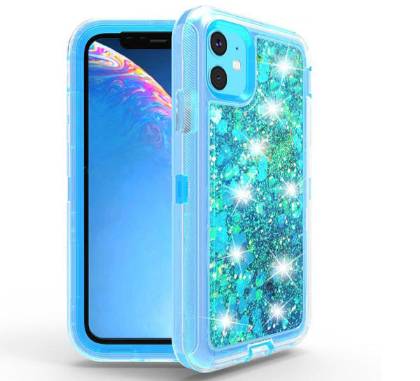 Liquid Glitter Floating Sand Heavy Duty Case for Apple iPhone 11 Pro Max (6.5") Blue
