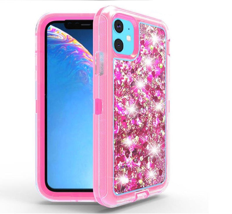 Liquid Glitter Floating Sand Heavy Duty Case for Apple iPhone 11 Pro Max (6.5") Hot Pink