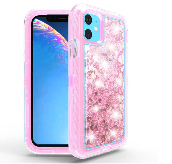 Liquid Glitter Floating Sand Heavy Duty Case for Apple iPhone 11 Pro Max(6.5") Pink