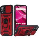 For T-mobile Revvl 6 Pro Camera Window Magnetic Case Hybrid Metal Ring Holder Stand Red