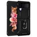 For Samsung Z Flip 4 Armor Magnetic Case Hybrid Metal Ring Holder Stand Black