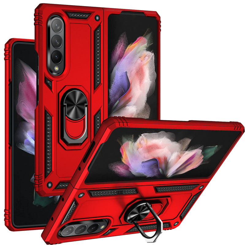 For Samsung Z Fold 4 Armor Magnetic Case Hybrid Metal Ring Holder Stand Red